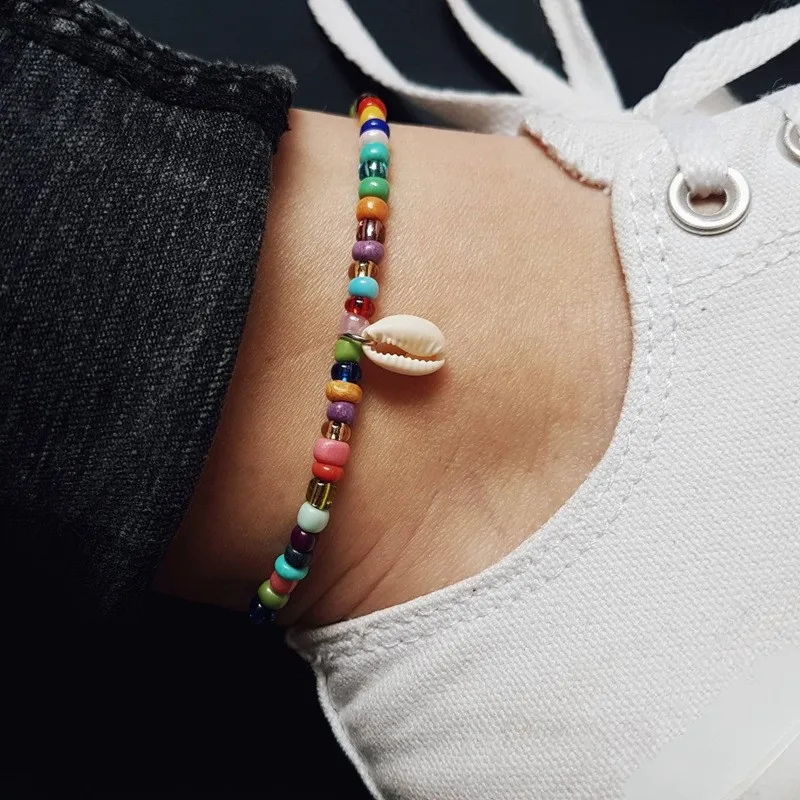 Новинка 2020 разноцветные бусы оболочка Cowrie женский браслет на ногу белая цепочка