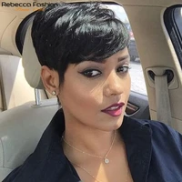 rebecca short cut straight hair wig peruvian remy human hair full wigs for black women brown red color cheap hair with bangs wig