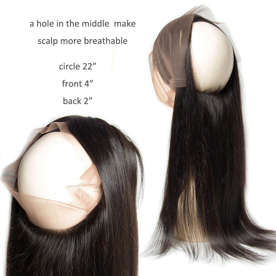 ALIBELE HAIR Peruvian Straight 360 Lace Frontal Pre Plucked Remy Human Hair Hand Tied 130% Density Full Closure | Шиньоны и парики