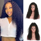 26 дюймов длинная средняя часть длинный кудрявый без клея синтетический кружевной передний парик для черных женщин с детскими волосами предварительно выщипанные ежедневно