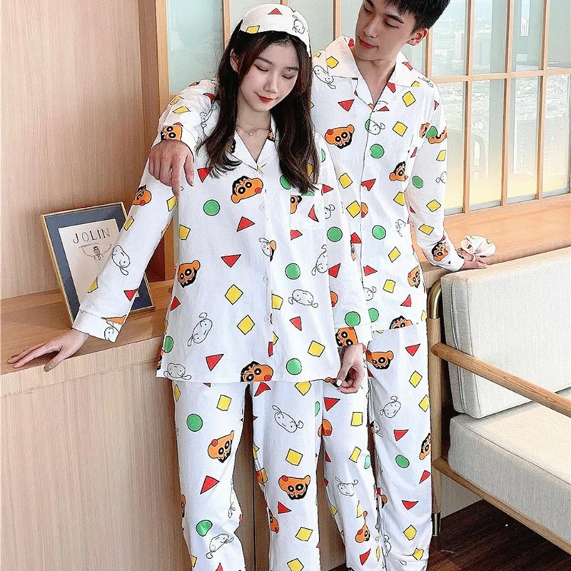 Matching Pajamas Men Women Home Clothing Shin Chanv Anime Costume Kawaii Mujer Nightwear Ladies Autumn Spring Sleepwear Couple