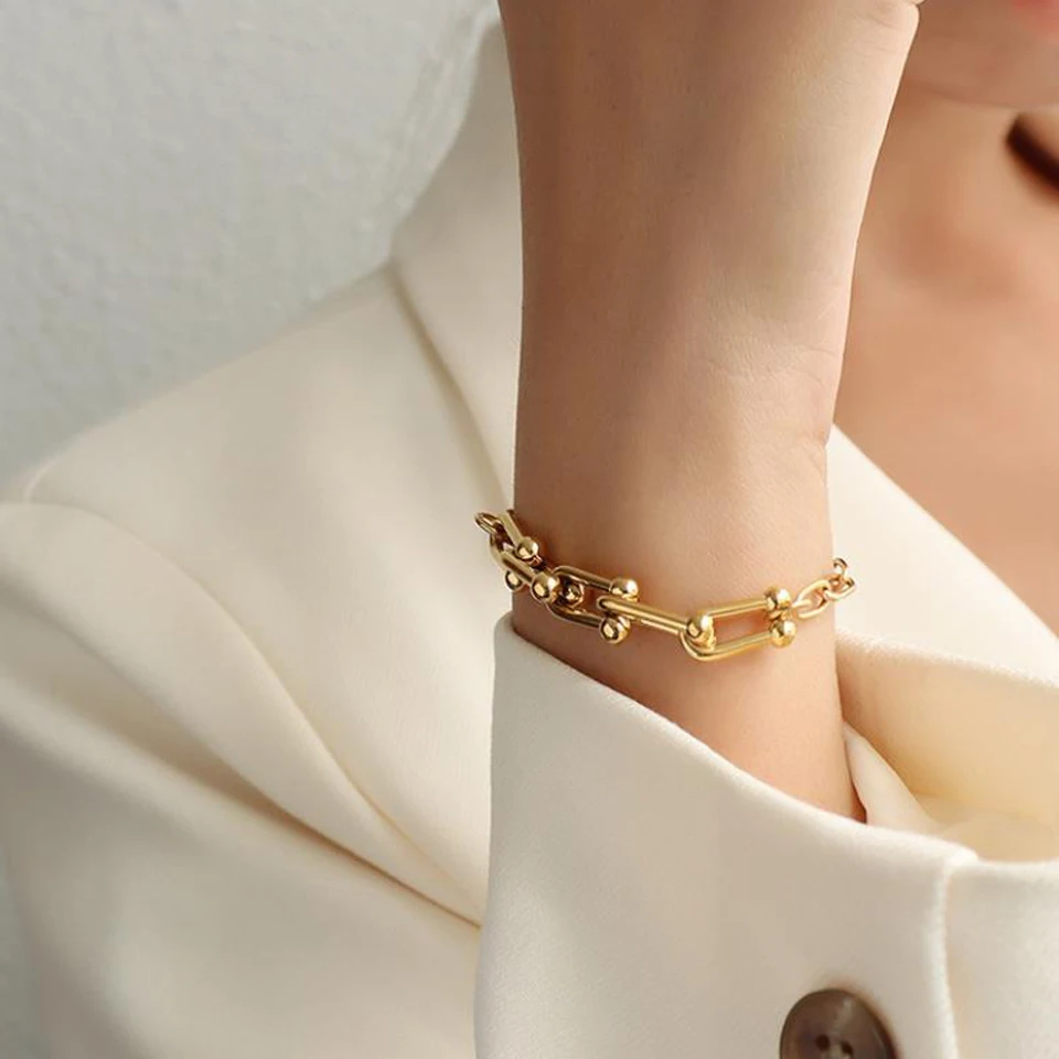 Женские U-образные ожерелья и браслеты ручной работы из нержавеющей стали с