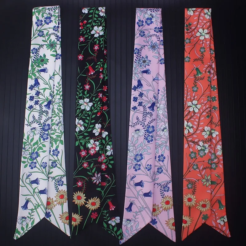 

Narrow Scarf Tie Bags Small Ribbon Decorate Woman Scarf 100% Silk Scarves Bandage Neckerchief Headwear Knitted Shawl Wrap Gift