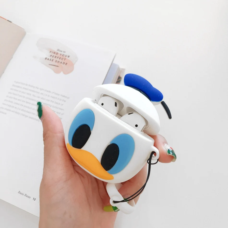450F 3D Силиконовый наушник чехол для Airpods 2 Чехол милый собака утка мультфильм чехол для Airpods 1 чехол для наушников кольцо ремень - Цвет: 450F