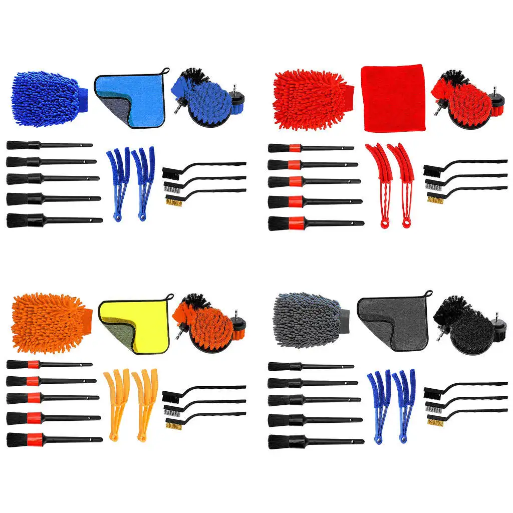 

16x Car Electric Drill Brush Wheels Internal External Soft Cleaning Set for Dashboard Car Cleaning Long Handle 3 Wire Brush