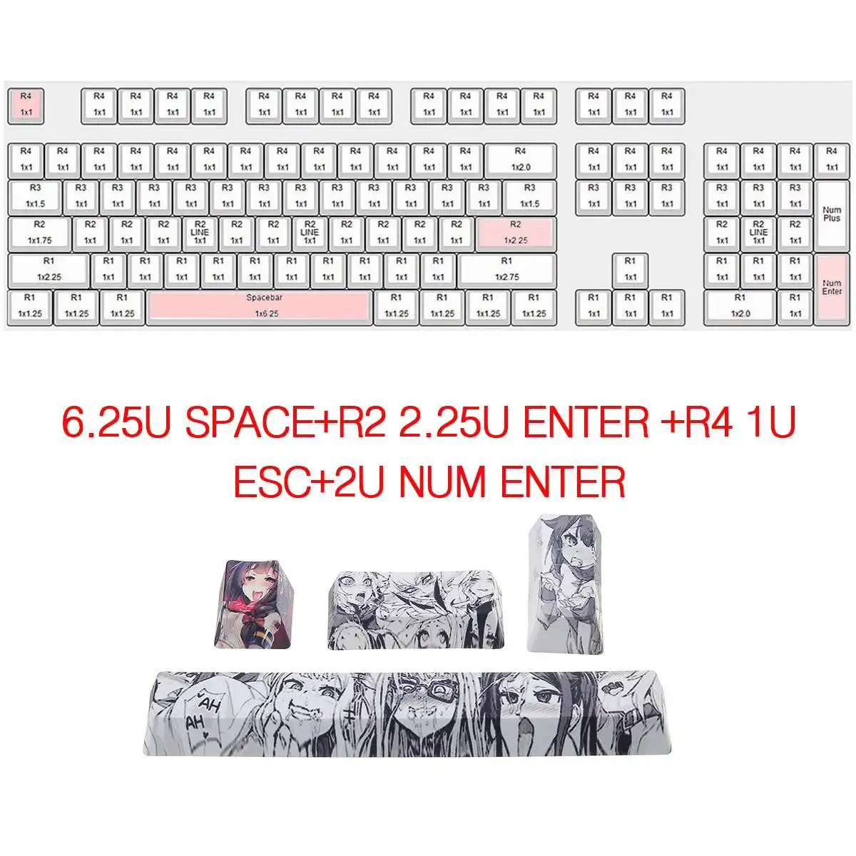 

Колпачки для клавиатуры Ahegao 6.25U ESC с японским аниме PBT Space Key, OEM профиль, «сделай сам» для механических переключателей клавиатуры