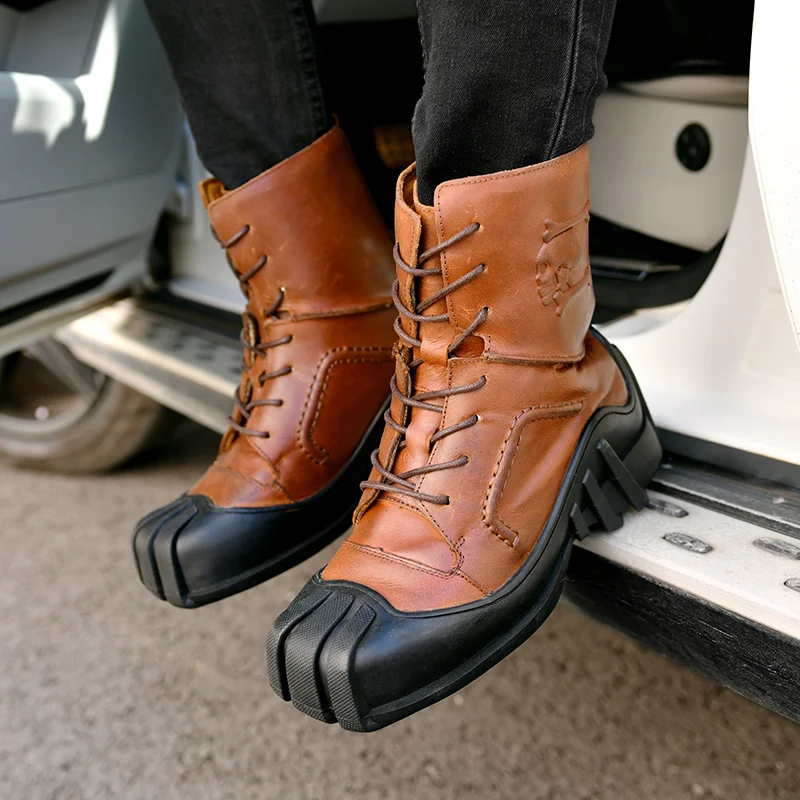 Мужские ботинки из натуральной кожи на шнуровке мотоциклетные боевые первого