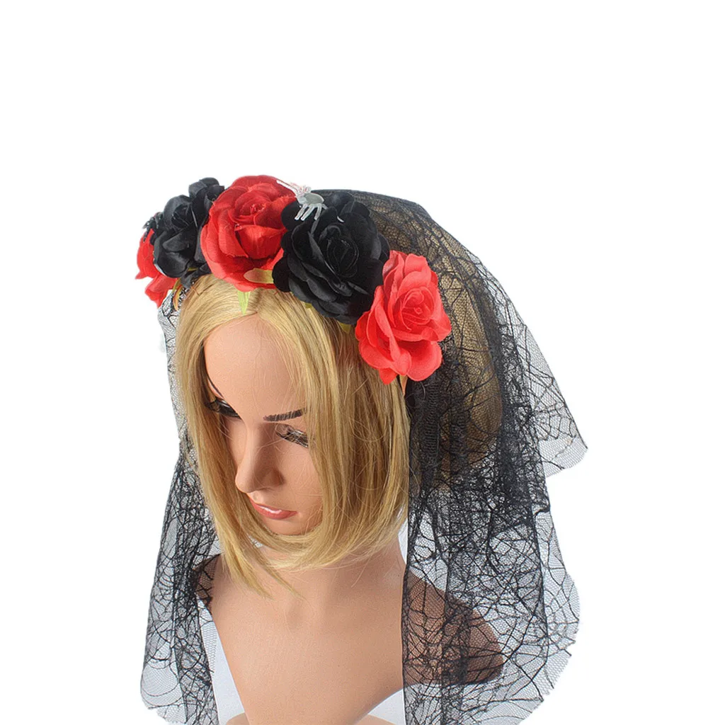 New Design Fashion Adjustable Headband Spider Mesh Halloween Headdress Rose Flower Prom Accessories |