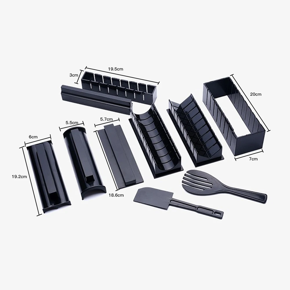 

New 10pcs/Set Sushi Maker Rice Mold Roll Sushi Making Machine Set Japanese Sushi Cooking Tools Rice Roller Kitchen Sushi Tools
