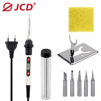 jcd 80w digital electric soldering iron kit temperature adjustable 220v110v welding tool ceramic heater soldering tips rework