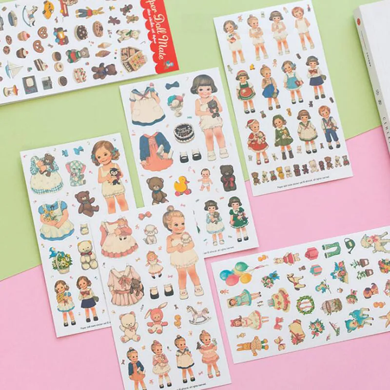 6pcs Kawaii Paper Doll Mate Stickers Decorative DIY Scrapbooking Diary Sticker Stationery Stick Label Office School Supplies images - 6