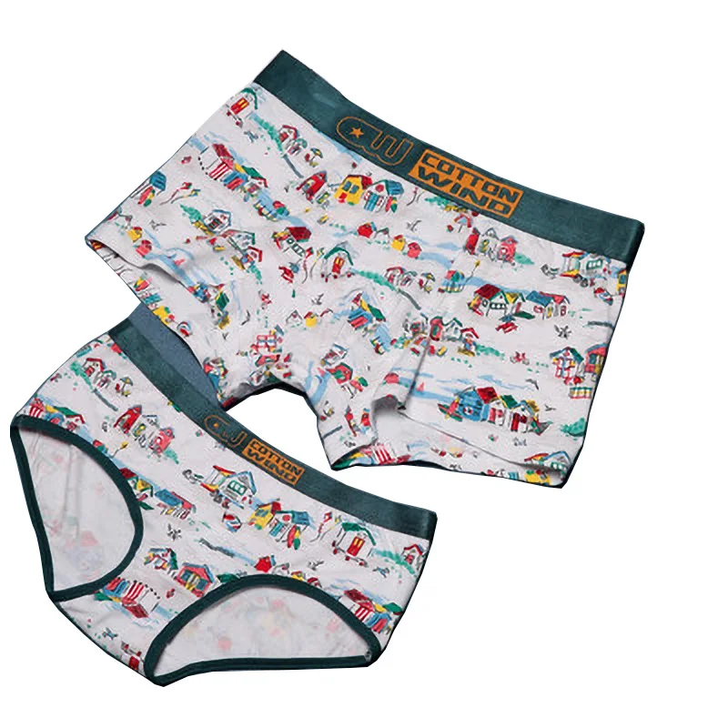 Нижнее белье для пар хлопковые трусы с принтом модные боксеры мужчин и женщин