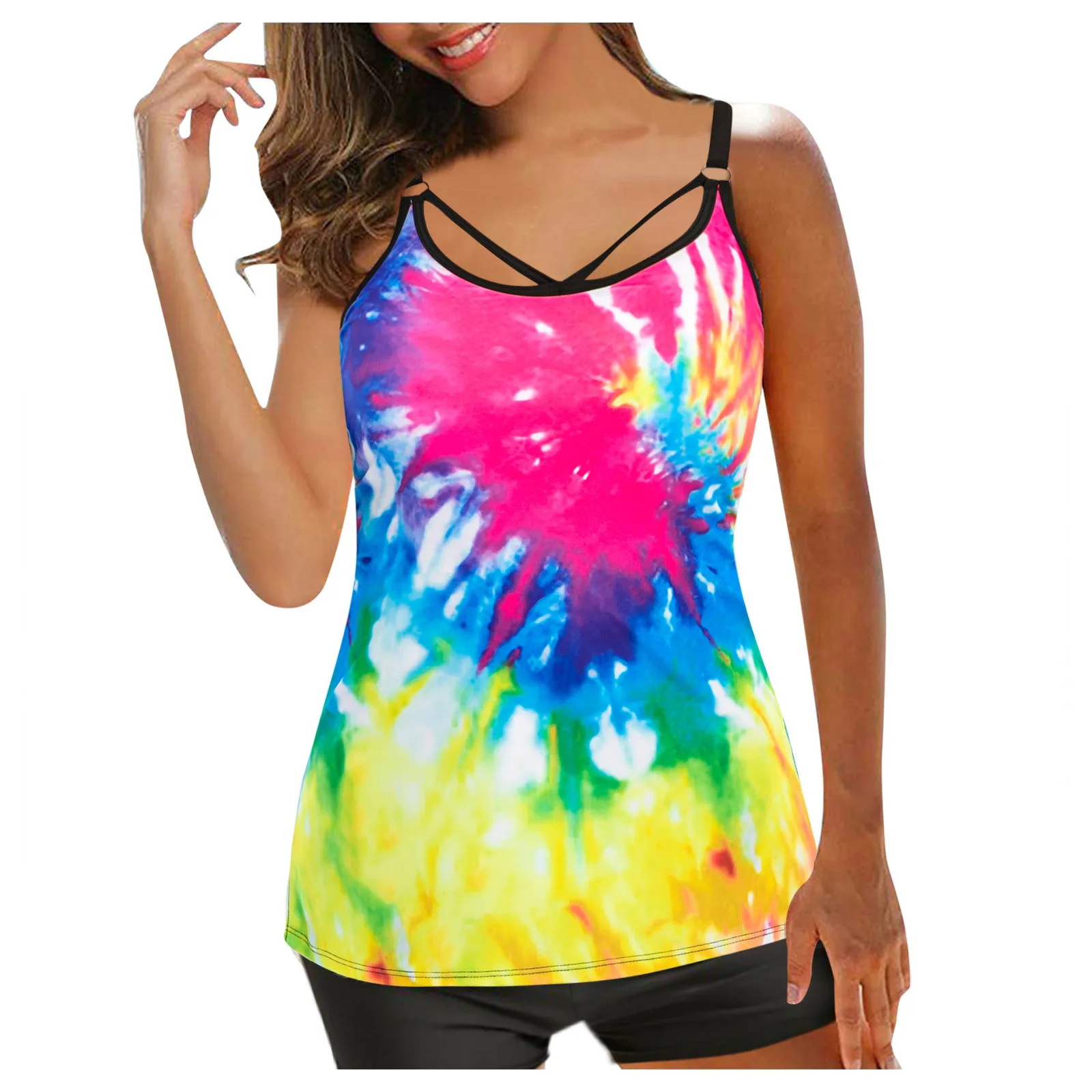 Женский купальник-танкини с принтом лидер продаж пляжная одежда на бретелях