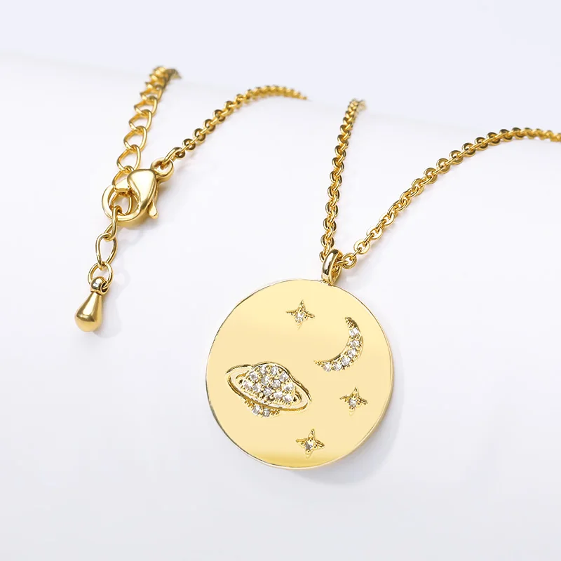 Ожерелье со звездой и Сатурном бижутерия женское круглое ожерелье с монетами
