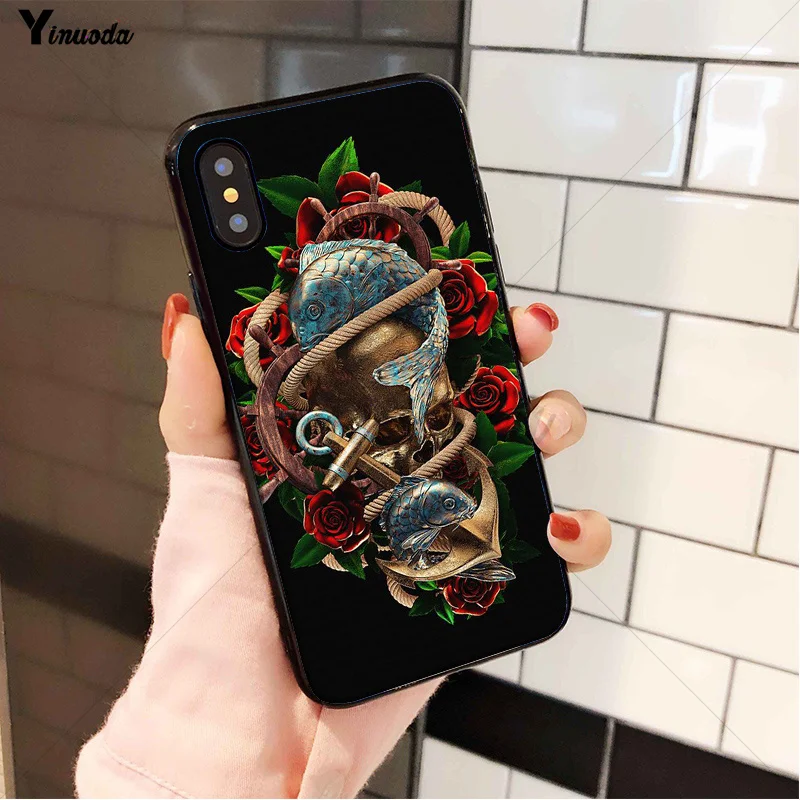 YiNuoDa Funny flower skulls DIY Printing Drawing Phone Case Shell for iPhone 5 5Sx 6 7 7plus 8 8Plus X XS MAX XR 11 11pro max | Мобильные