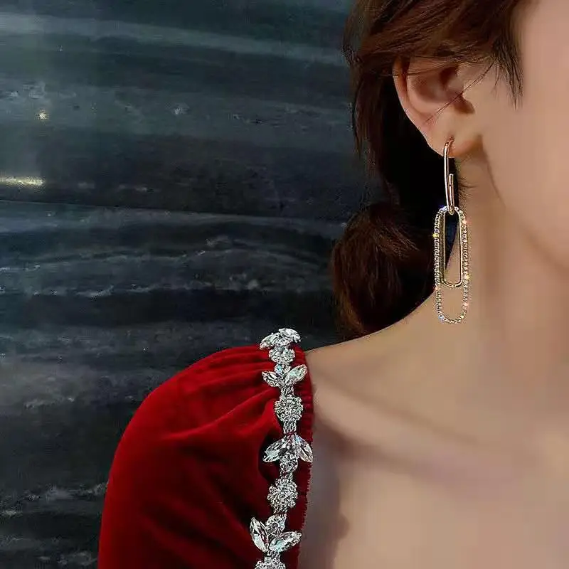 

2021 Fashion 925 Silver Earrings Metal Long Series Shiny Crystal Pierced Gold Earrings Women's Jewelry Gifts Free Shipping