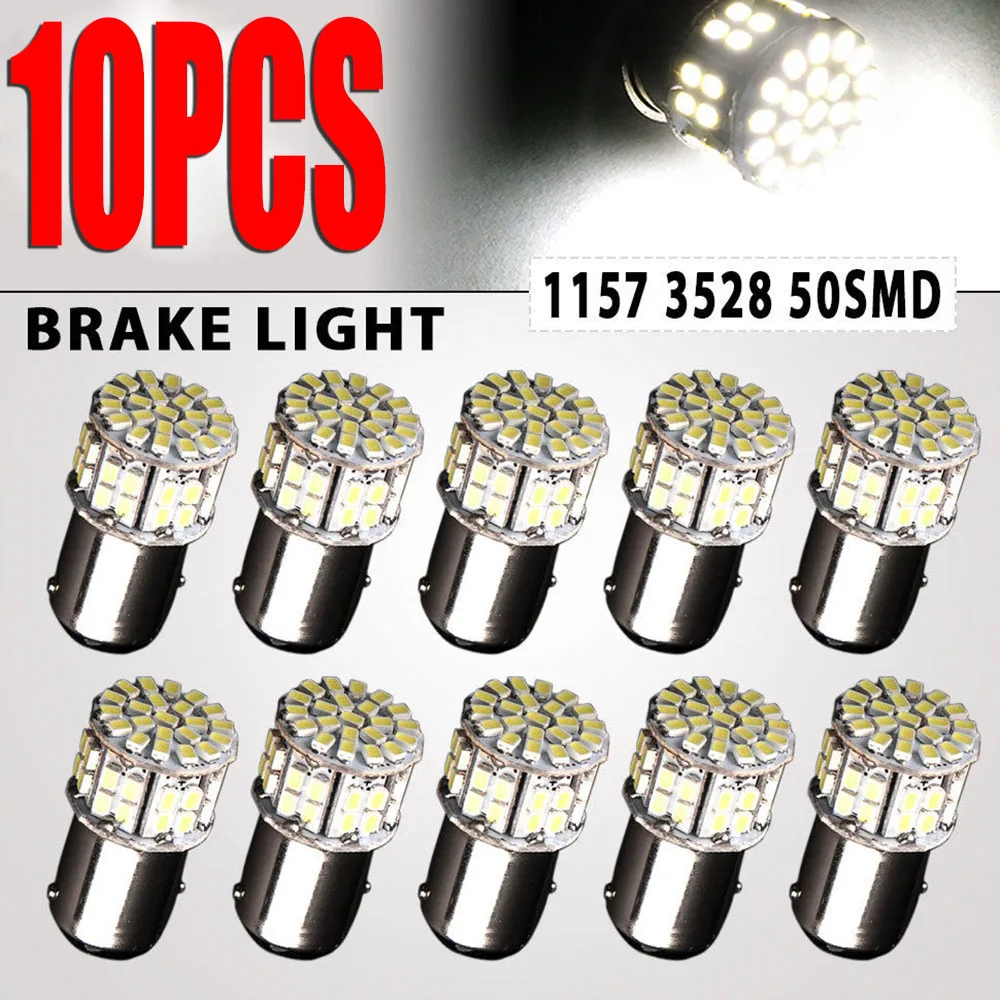

10pcs White 1157 50LED Tail Turn Signal Stop Light Bulb 1076 1152 1206 12V