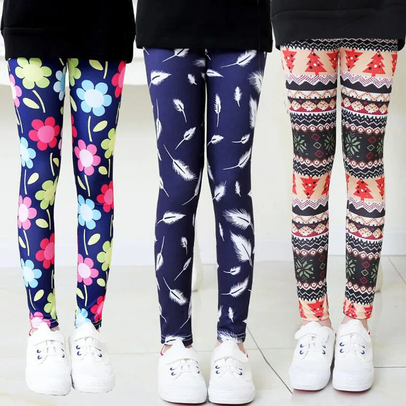 

Girls Leggings for Kids Cotton Flower Printing Summer Spring Skinny Pants 8 to 12 Children Trousers