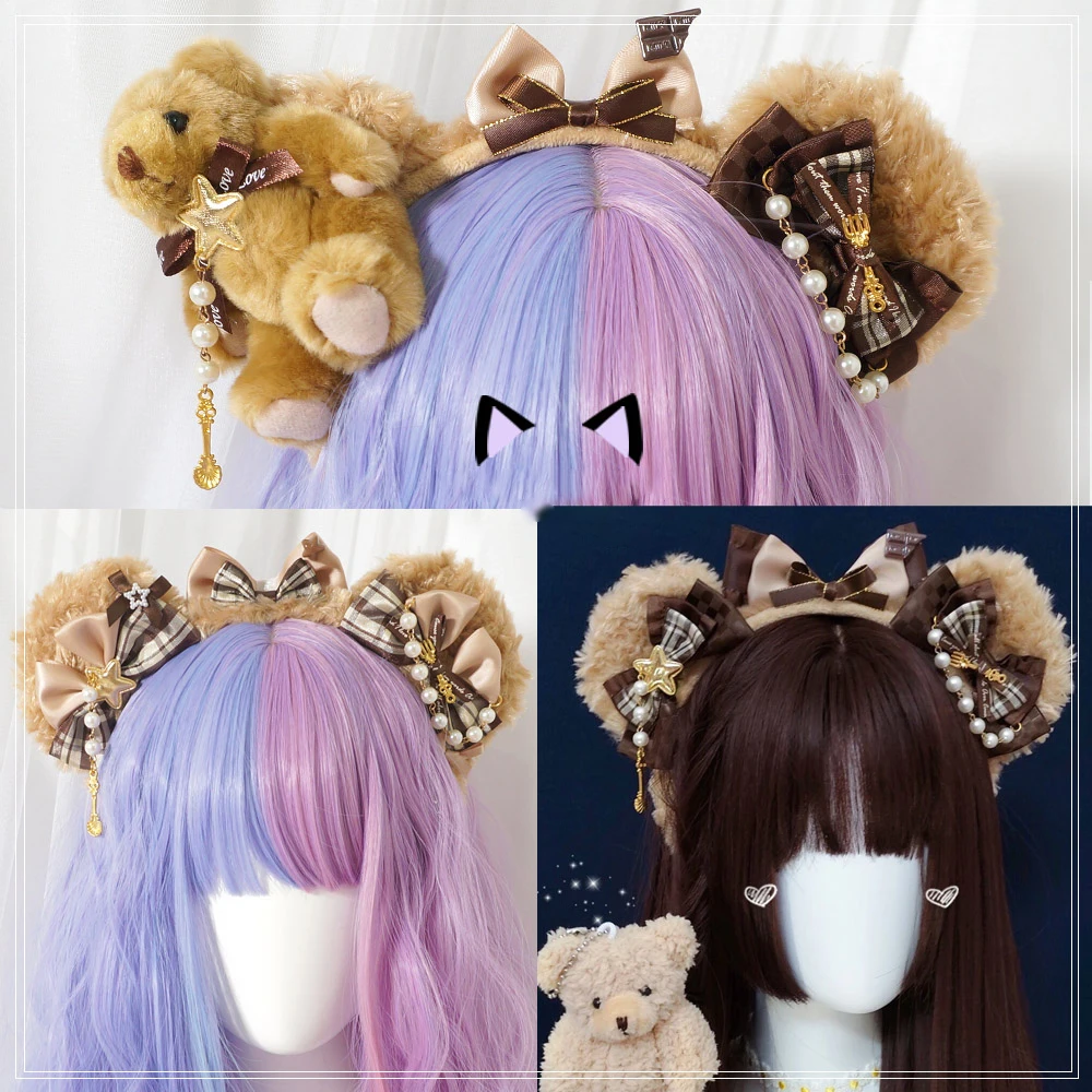 

Chocolate Bear Sweet Handmade KC Beautiful Headband Hairband Bow Bear Ears Lolita Collection Original Design Cute