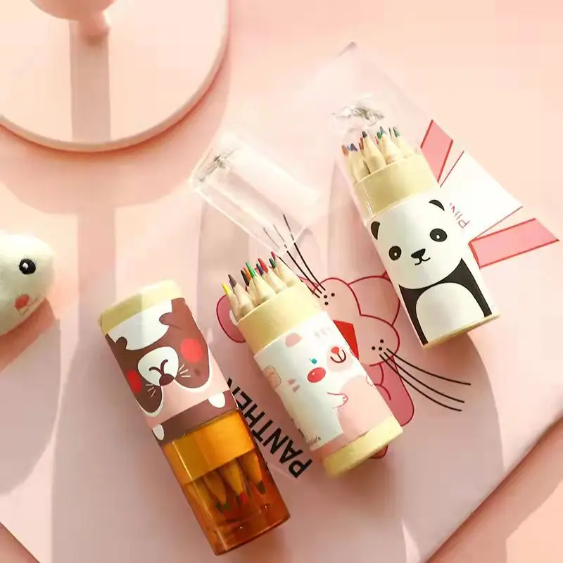 

[4Y4A] 12Colors Colored Pencils New Cute little girl Wooden Writing Painting Pencils For Kids School Supplies
