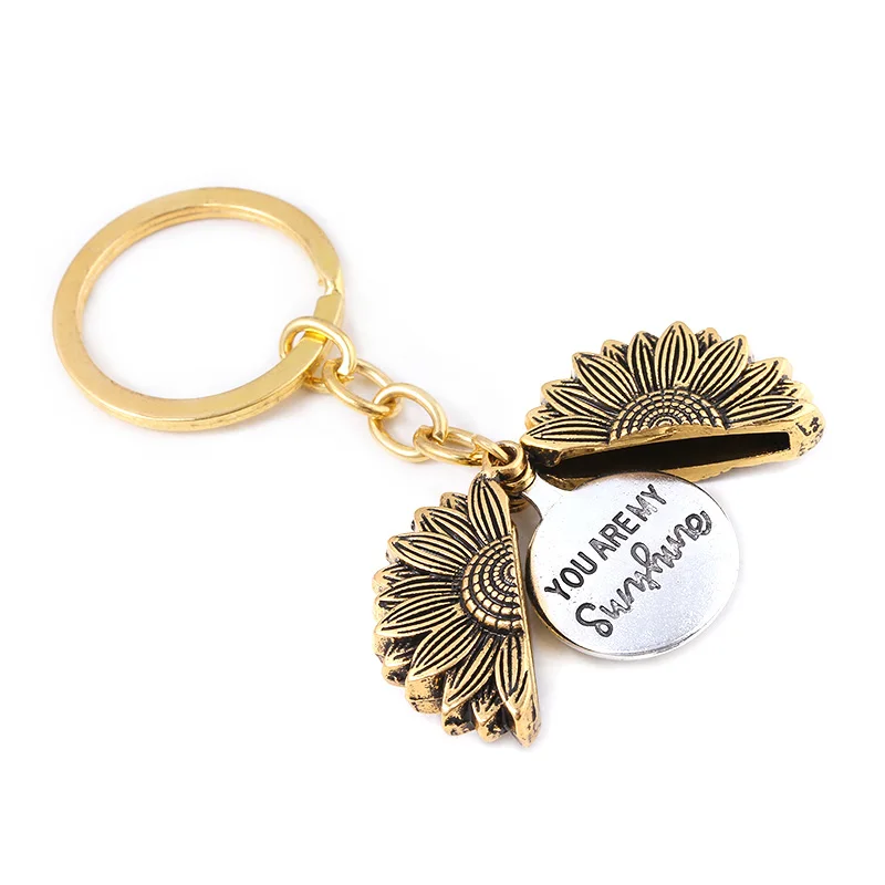 

Sunflower Keychain You Are My Sunshine Open Locket Letter KeyChain Men Car Women Bag Accessories Jewelry Dropshipping