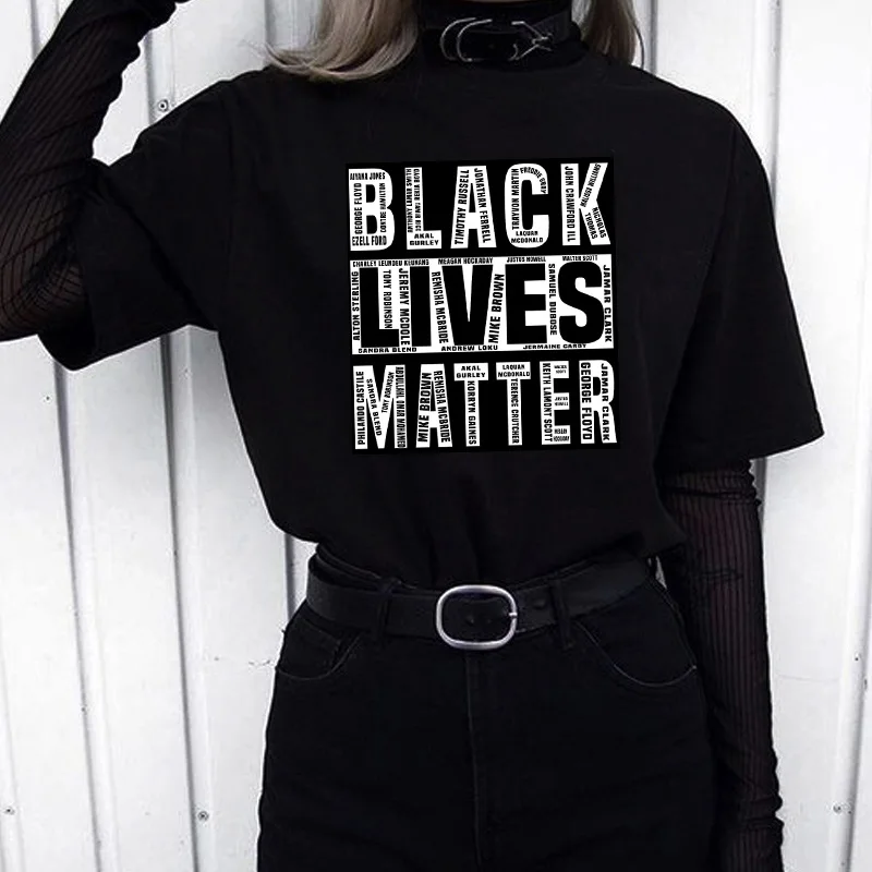 

sunfiz YF 2020 Fashion BLACK LIVES MATTER Printed Round Neck Short Sleeve Loose Woman T Shirts Tops Ladies Tshirts Tee