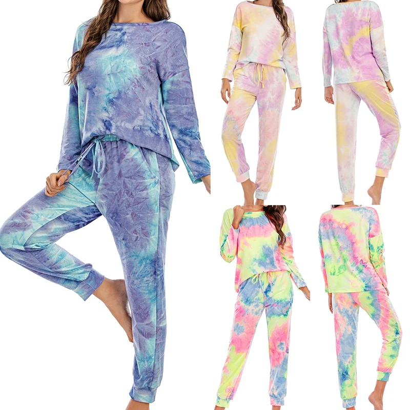 Gradient Tie Dye Sweatsuit Set Long Sleeve Tops Drawstring Jogger Pants Tracksuit Loungewear |