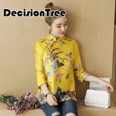 Китайские винтажные Топы Ципао шелковые полые китайские традиционные cheongsam ручная работа phoniex Печать Женская кофточка Ципао