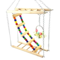 birds pets parrots wood swing stand ladders climbing hanging chewing grinding bite bridge toys drawbridge bell
