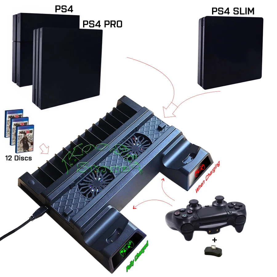 PS4/Slim/Pro консоль поддержка охлаждающий вентилятор подставка PS 4 Джойстик зарядное устройство станция Держатель дисков база для Playstation 4 PRO Аксессуары