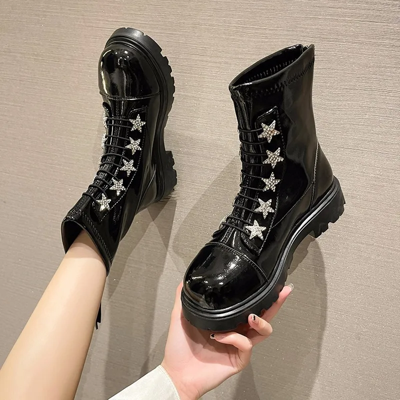 

Ankle Boots for Women Autumn Motorcycle Boots Thick Heel PlatfoAnkle Brm Shoes Woman Slip on Round Toe zipper girl Fashion Boots