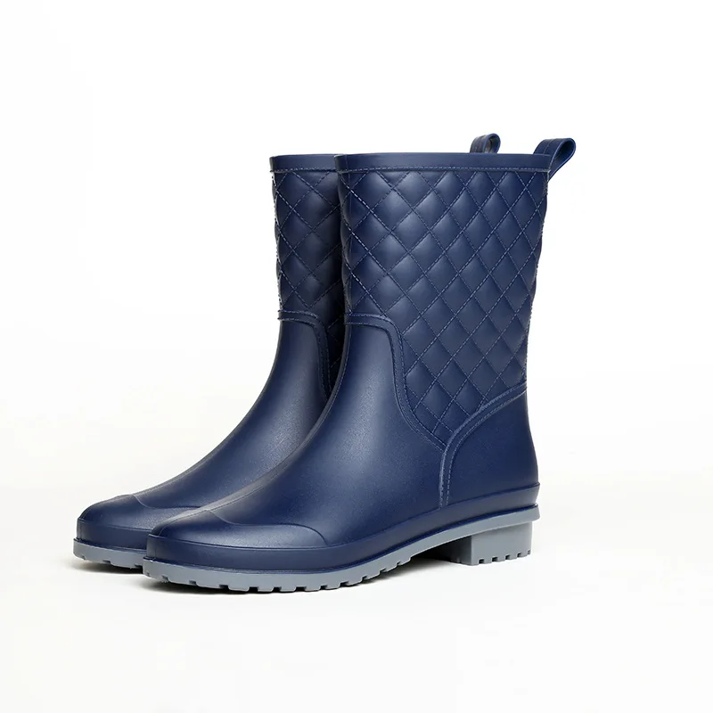 Luxury 2022 New Plaid Casual Women's Boots Fashion  Mid-Calf Rain Boots Water Shoes Women's Slip-On Mid-tube Adult Rainboots