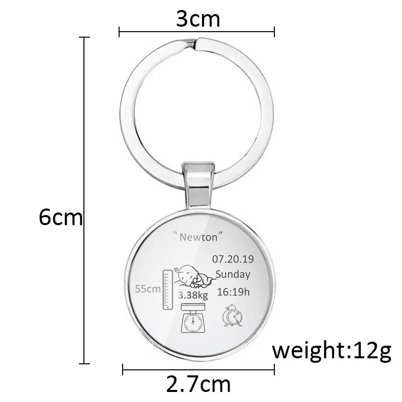 Круглый брелок для ключей детей персонализированная дата рождения вес высота