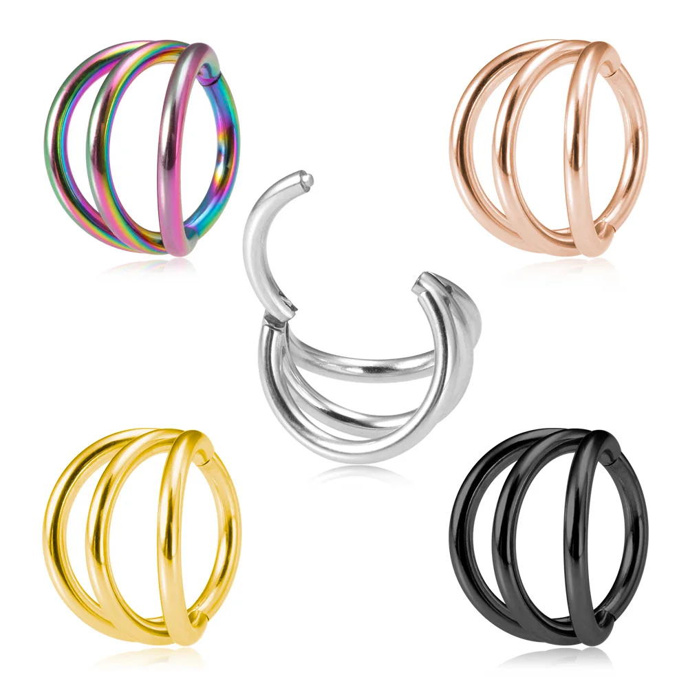 

1pc Hoop Earring Septum Piercing Stainless Steel Clicker Nose Ring Hinged Segment Ear Cartilage Helix Lip Tragus Jewelry 16G/18G