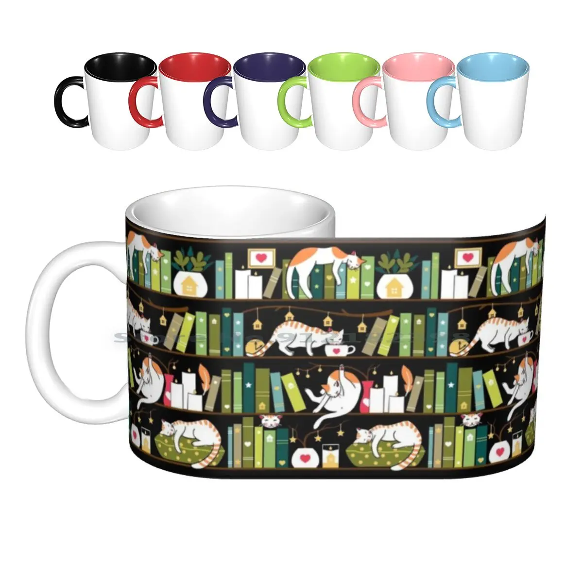

Библиотека кошки-Причудливые кошки на книжных полках Керамические Кружки Кофейные чашки Кружка для молока чая горшок ваза чашка для питья ...
