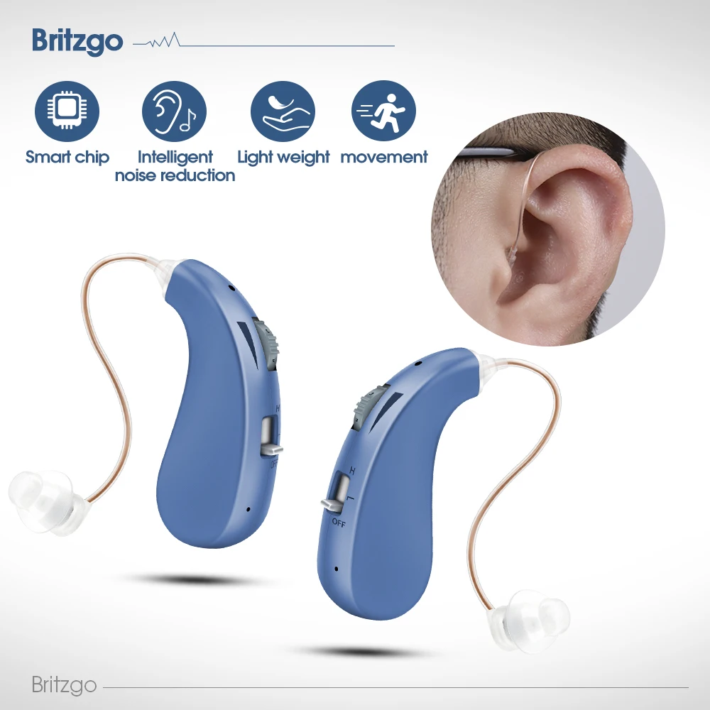 

Britzgo Hearing Aids Deaf Aid,Blue Mini Wireless Invisible Digital Noise Reduction USB Charging Hearing Loss Sound Amplifier