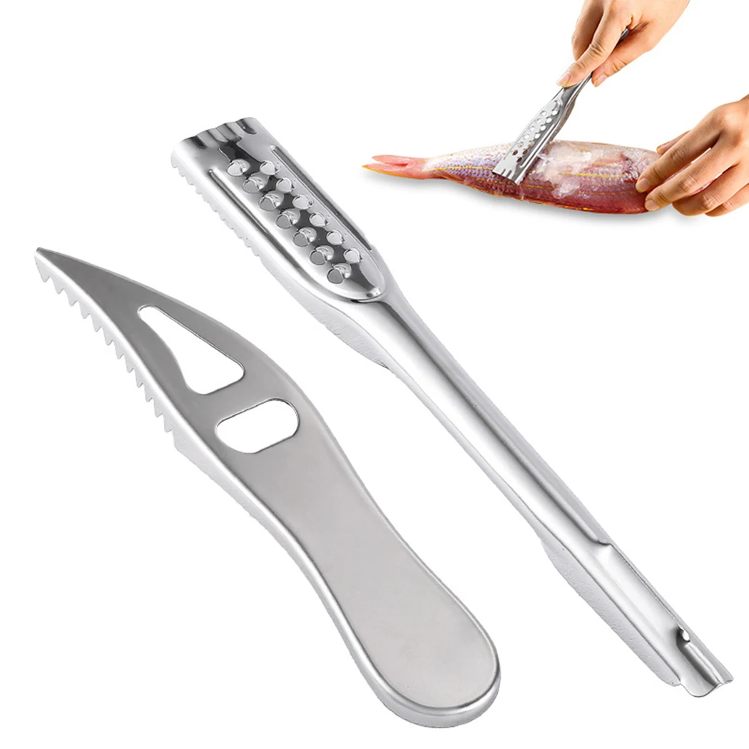

2PCS Stainless Fish Scales Scraping Graters Fast Remove Fish Cleaning Peeler Scraper Pull bone tweezers tool kitchen accessorie