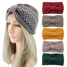 Bandeaux tricotés à nœud papillon pour femmes et filles, fait à la main, couvre oreilles larges, Crochet extensible, accessoires pour cheveux, Turban, hiver  (1)