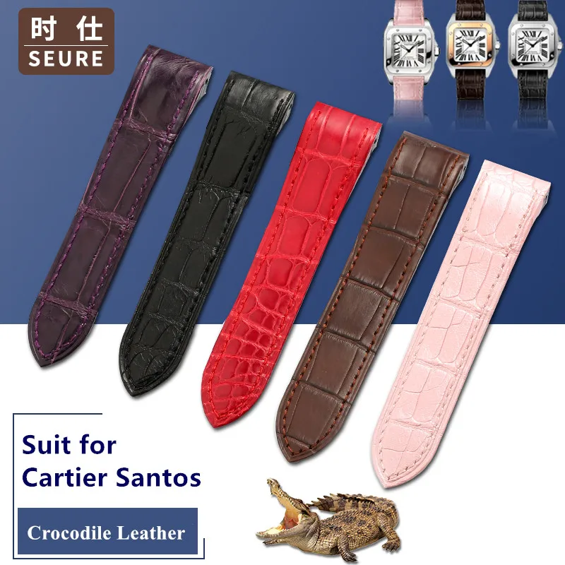 Replacement Accessories for Cartier Santos Watch Strap Genuine Leather Bracelet Belt men  women Santos100 crocodile pattern 23mm