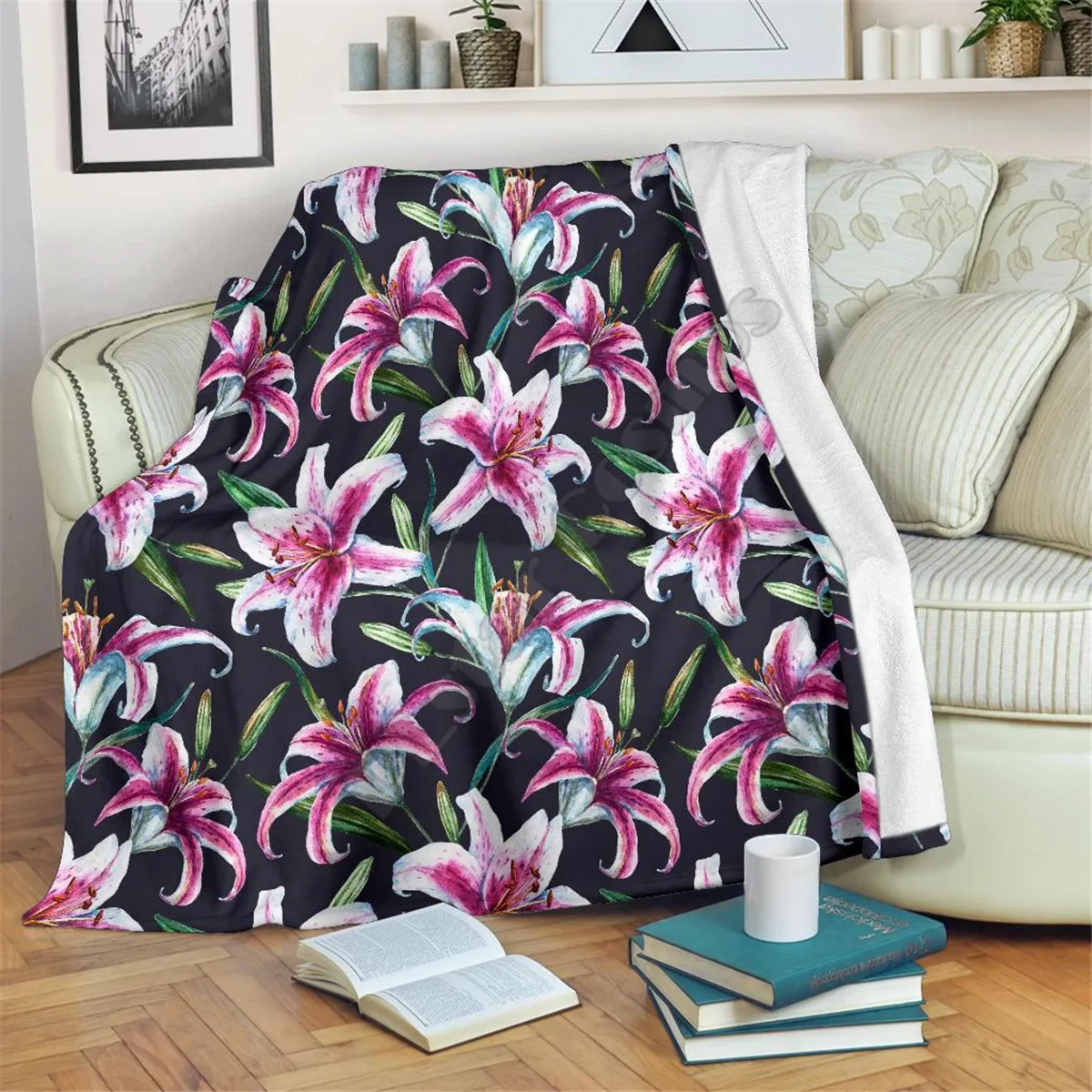 

Flowers 3D printed Sherpa Blanket on Bed Home Textiles Dreamlike HOME ACCESSORIES Drop shipping