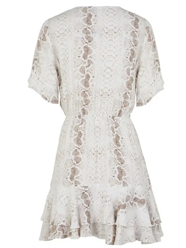 

NEW Women Snake Skin Print Deep V-neck Dress High Waist Dress Summer Sundress