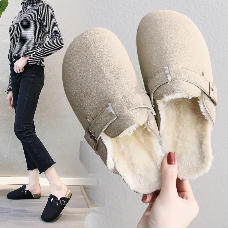 Зимние женские теплые хлопковые удобные домашние тапочки с мехом мягкие