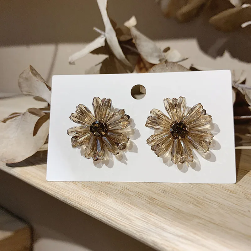 Женские серьги-подвески с блестящими кристаллами и цветами в Корейском стиле 2020 |