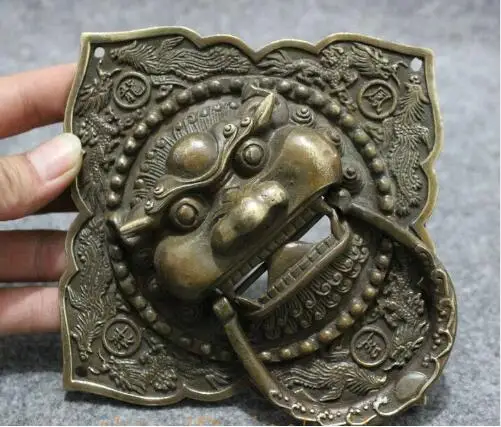 Китайская династия бронзовый дракон Феникс голова льва маска статуя ворота