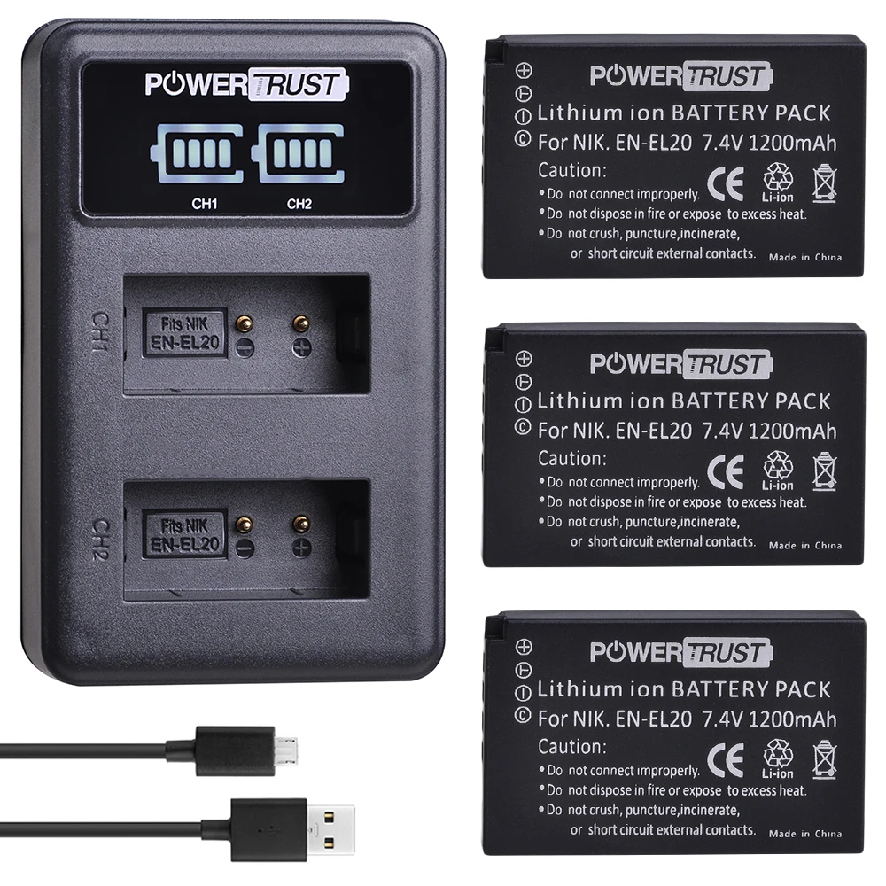 Аккумулятор PowerTrust для Nikon Coolpix P1000 S1 J1 J2 J3 Nikon1 AW1 3 шт.|Цифровые аккумуляторы| |