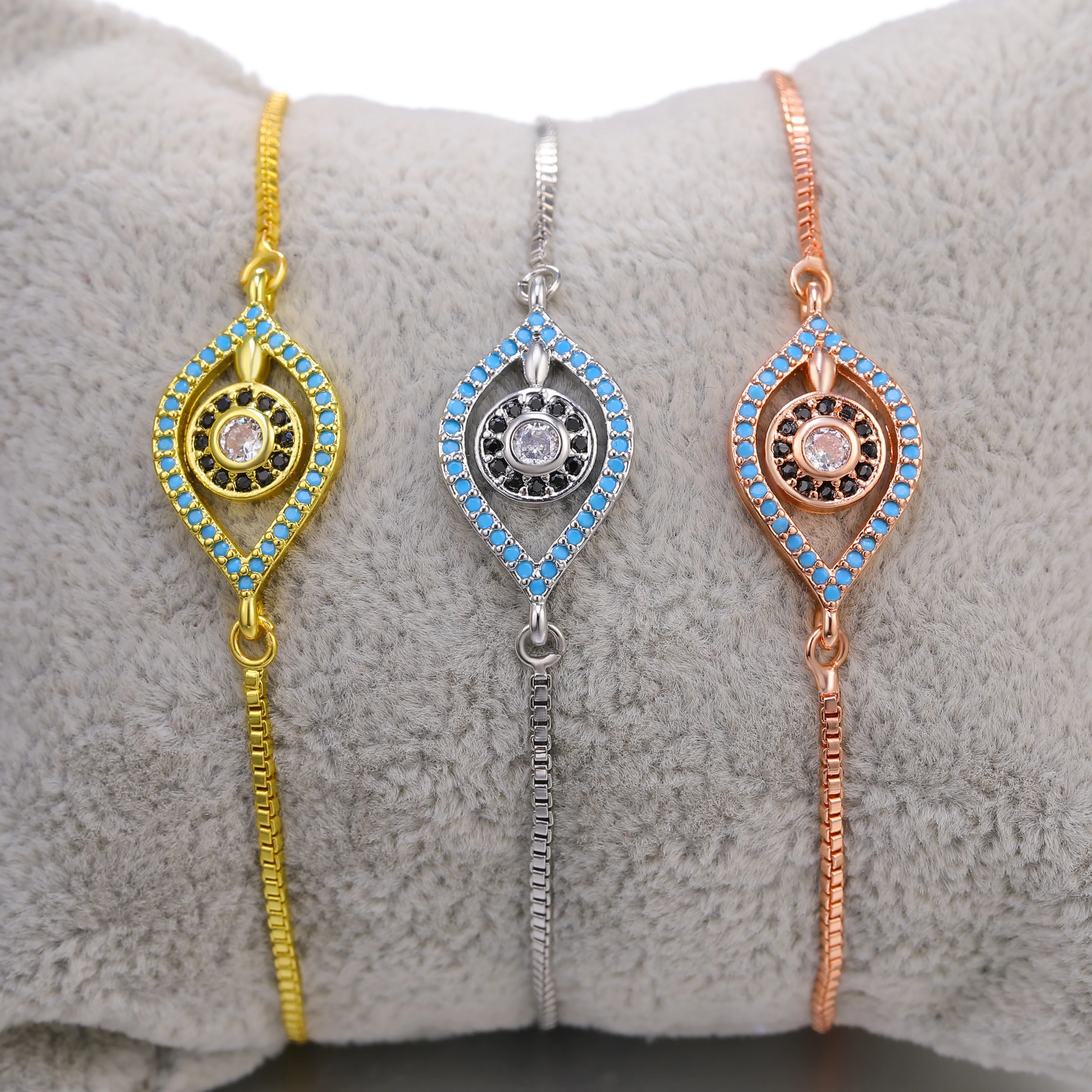 

JUWANG Fashion DIY Women Link Bracelets Cubic Zirconia Evil Eye Pave Setting Connector Charm Adjustable Chain Bracelet Jewelry