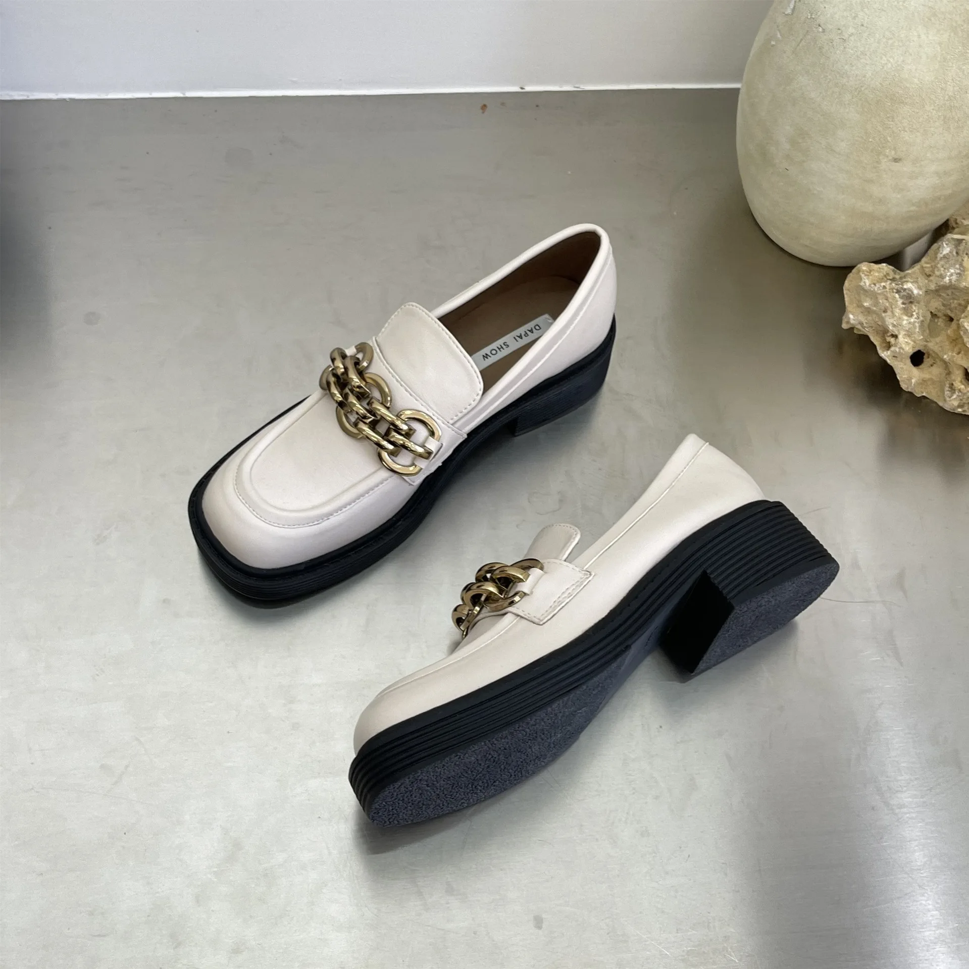 Female British Style New Thick-soled College Style Casual Loafers Genuine Leather Fashion Shoes Girls Flats Leisure Lazy Single