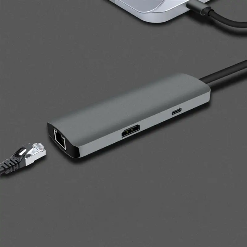 

Aluminum USB-C Hub 7-in-1 Hub Adapter Ethernet Video Adapter Card Reader