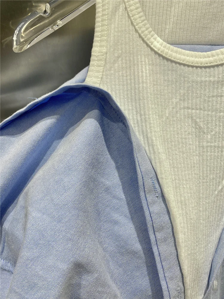 

Retro contrast color stitching fake two pieces sexy leaky shoulder single-breasted hem irregular dress ladies spring 2021 new