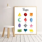 Детский учебный плакат с геометрическими фигурами, Художественная печать, нейтральный детский сад, образование, настенная живопись, холст, декор для детской комнаты